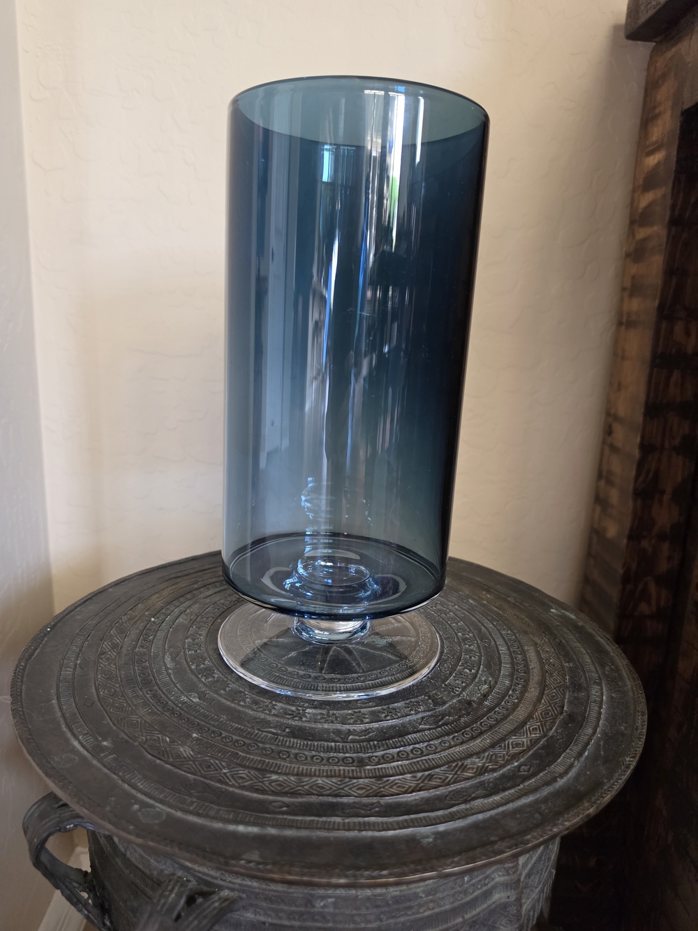 Zodax Algarve Glass Footed Hurricane Midnight Blue Handcrafted 11 x 4.75